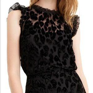 J Crew Burnout Velvet Ruffle Sleeveless Blouse